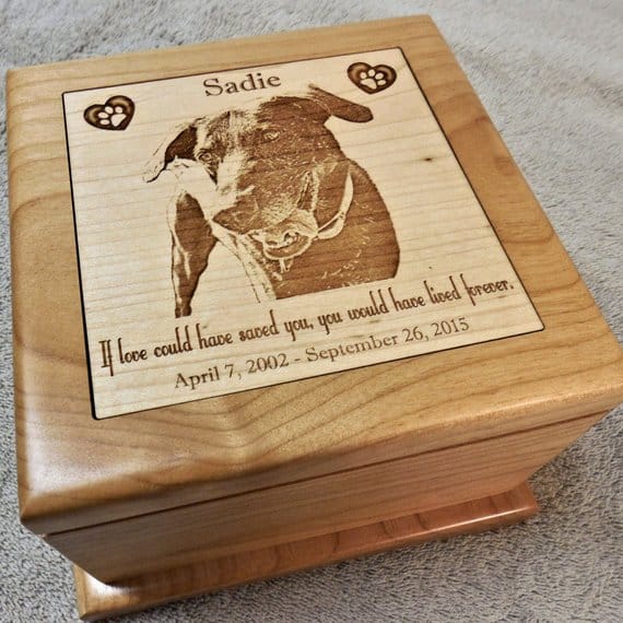 Dates and Quote Urn with Name Memorial with Statue on Top Bichon Urn for Dog Ashes Wooden Urn